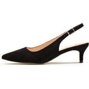 👑Women's Black Slingback Kitten Heels Pointed Toe Elegant Wedding Dress Pumps